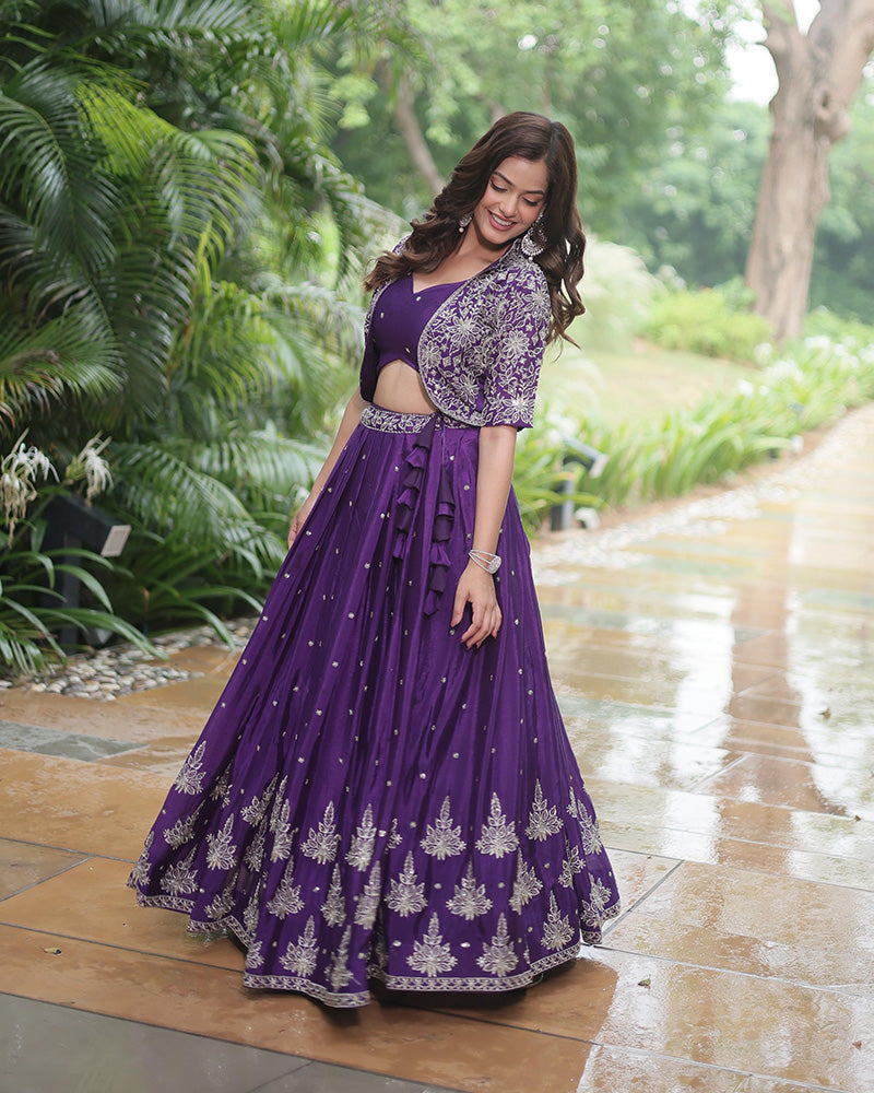 Dark Purple Color Pure Chinnon Lehenga Choli