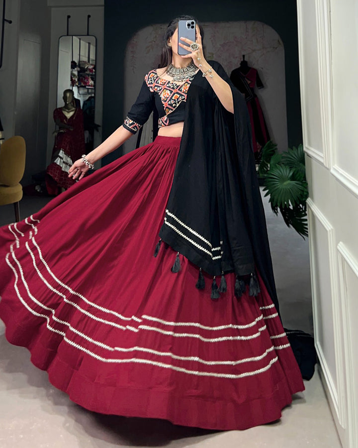 Maroon Color Rayon Full Stitched Navratri Lehenga Choli