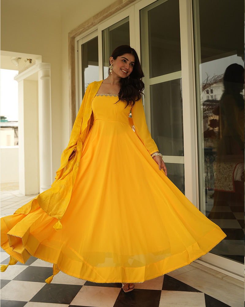 Yellow Color Georgette Three Piece Anarkali Suit