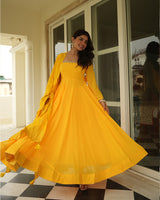 Yellow Color Georgette Three Piece Anarkali Suit