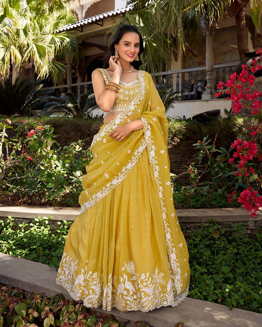 Yellow Color Gold Crush Lehenga Choli