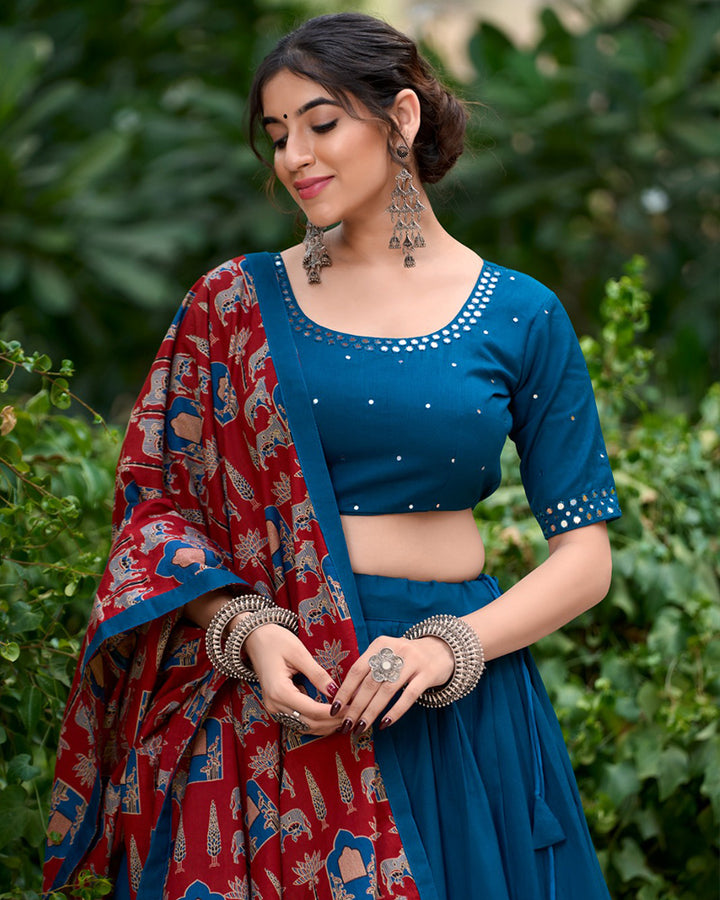 Firozi Color Cotton Plain Navratri Lehenga Choli