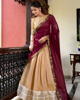 Cream Color Kanchipuram Designer Half Saree