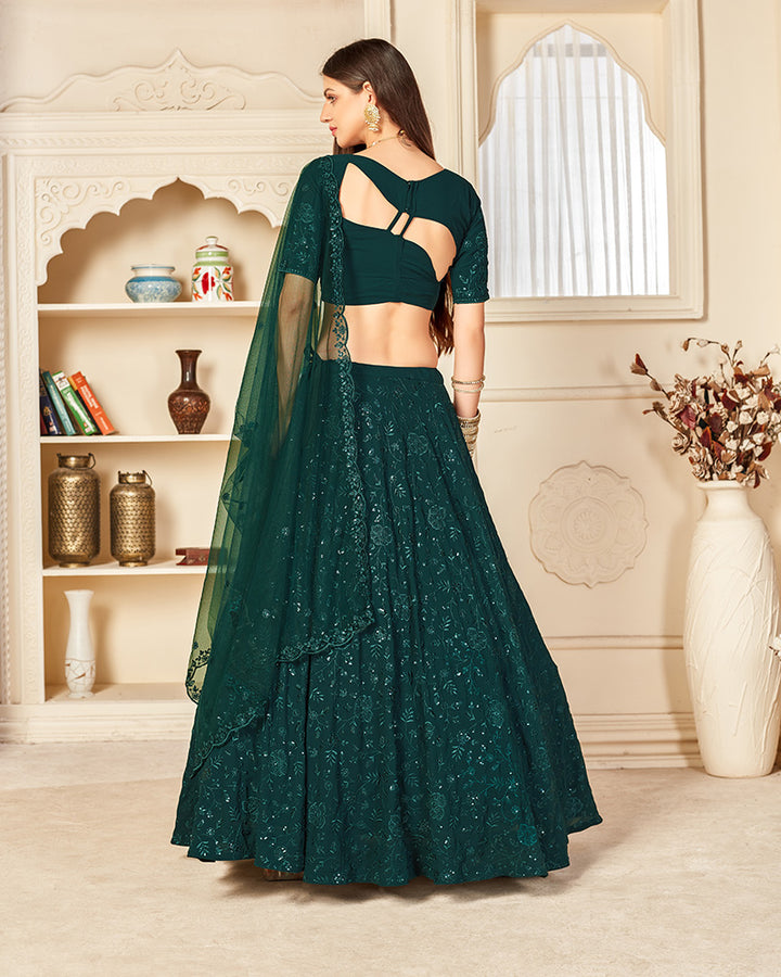 Designer Dark Green Color Georgette Semi Stitched Lehenga Choli