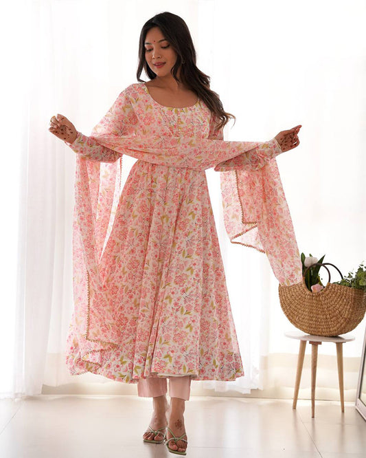 chiffon floral anarkali dress Chiffon Blue Floral Print Anarkali Suit Set