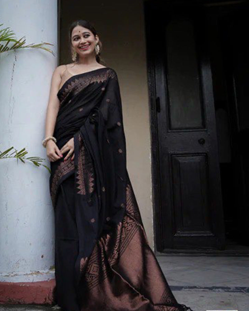 Black Color Banarasi Jacquard Soft Silk Saree