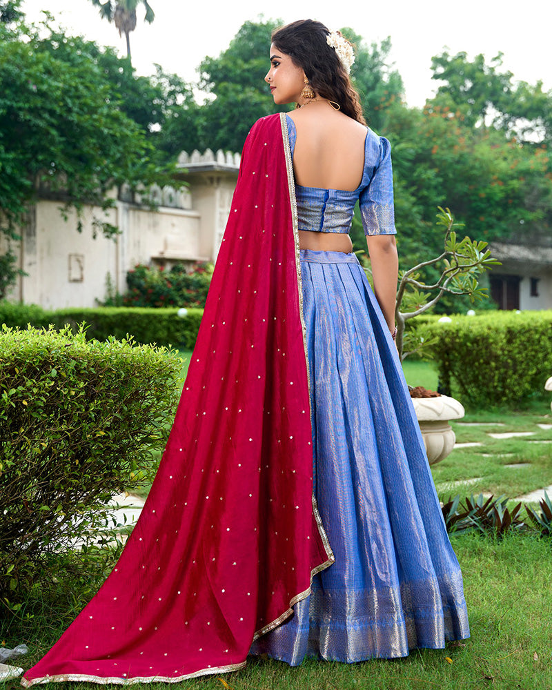 Blue Color Kanchipuram Designer Half Saree