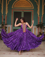 Purple Color Chinon Laheriya Print Navratri Gown