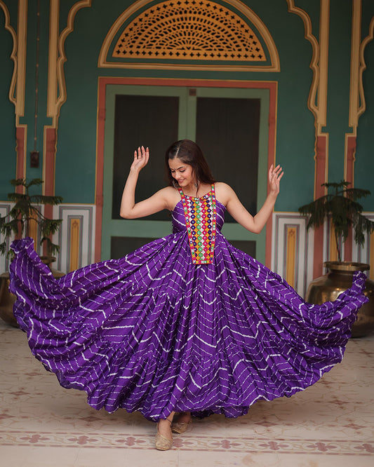 Purple Color Chinon Laheriya Print Navratri Gown