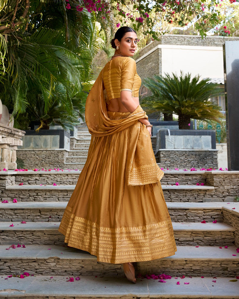Mustard Color Pure Chanderi Plain Half Saree