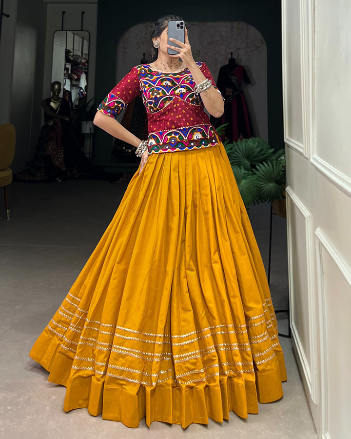 Mustard Color Cotton Navratri Lehenga Choli