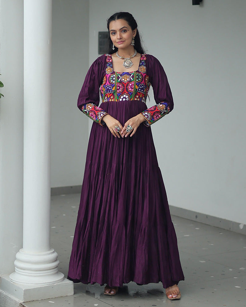 Wine Color Rayon Navratri Gown