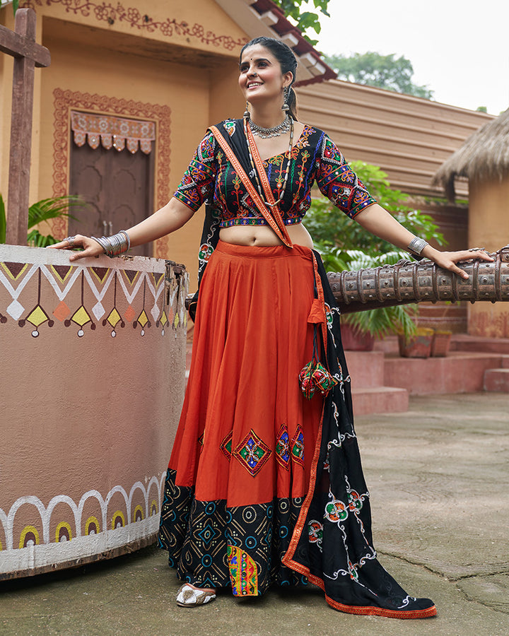 Orange Color Viscose Rayon Navratri Lehenga Choli