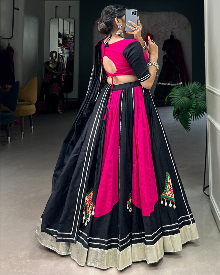 Pink And Black Color Cotton Navratri Lehenga Choli