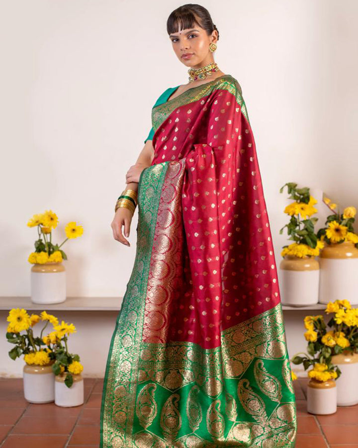 Red Color Banarasi Jacquard Soft Silk Saree