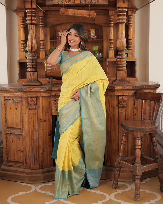 Yellow Color Kanjivaram Soft Silk Saree