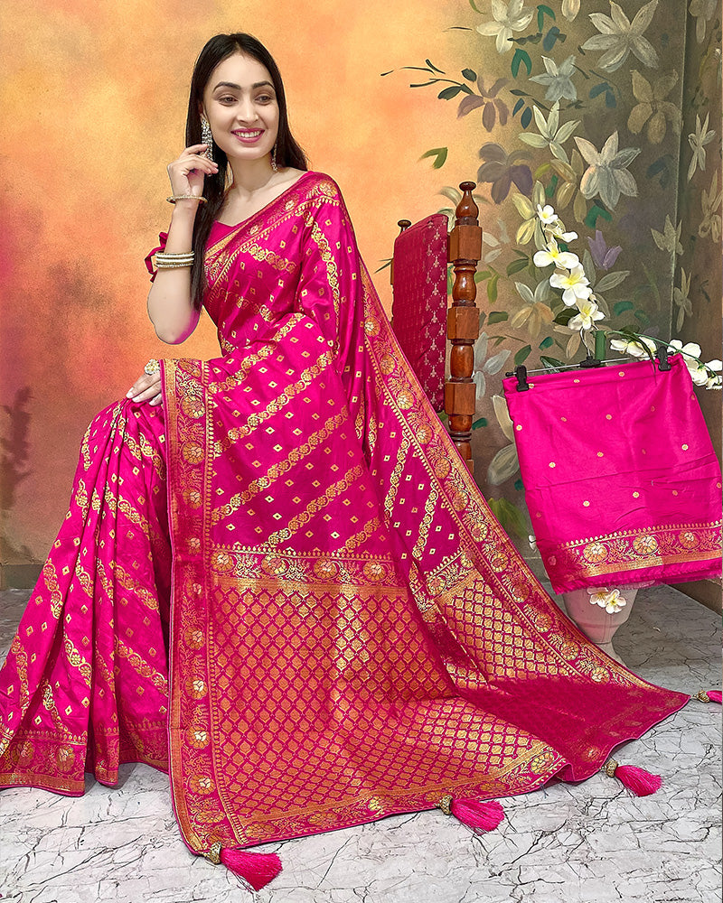 Rani Pink Color Viscose Dolla Silk Saree