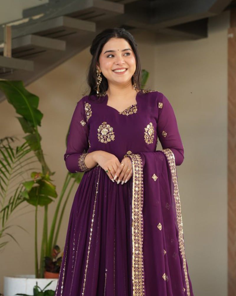 Royal Purple Color Designer Golden Embroidered Gown TANHAI Royal Purple Color Designer Golden Embroidered Gown TANHAI