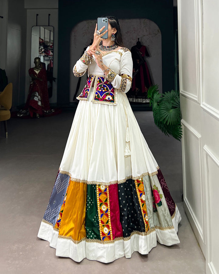 White Color Pure Rayon Navratri Lehenga Choli