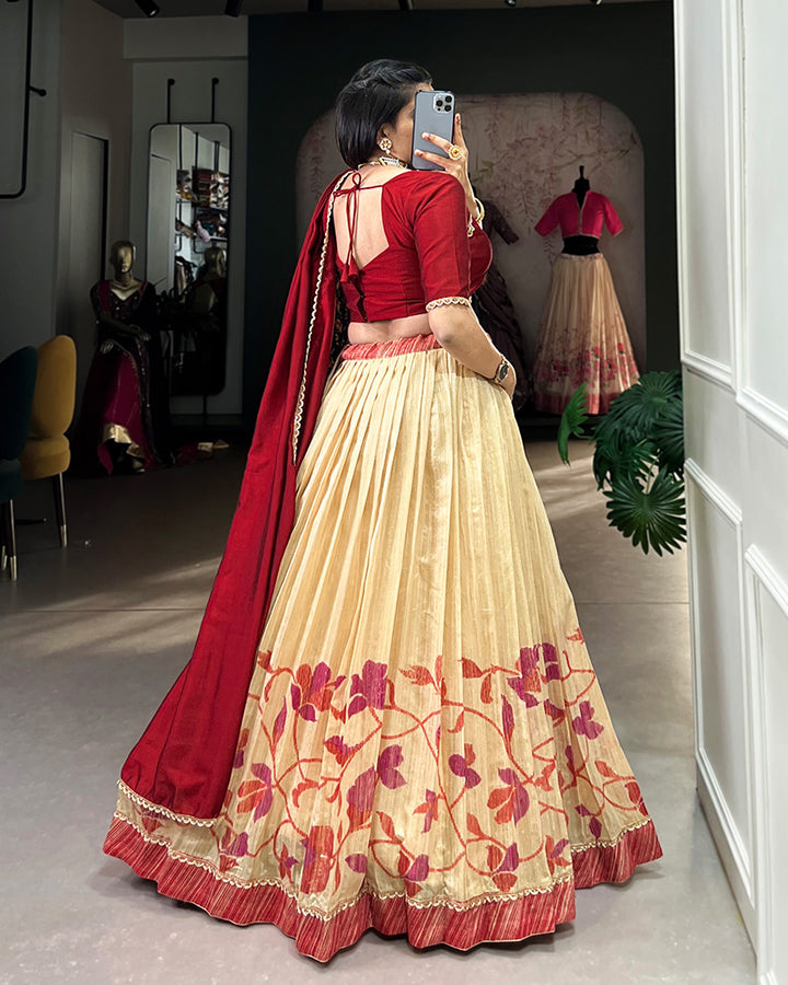 Maroon Color Green Silk Printed Lehenga Choli