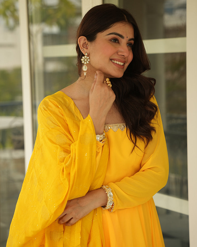 Yellow Color Georgette Three Piece Anarkali Suit