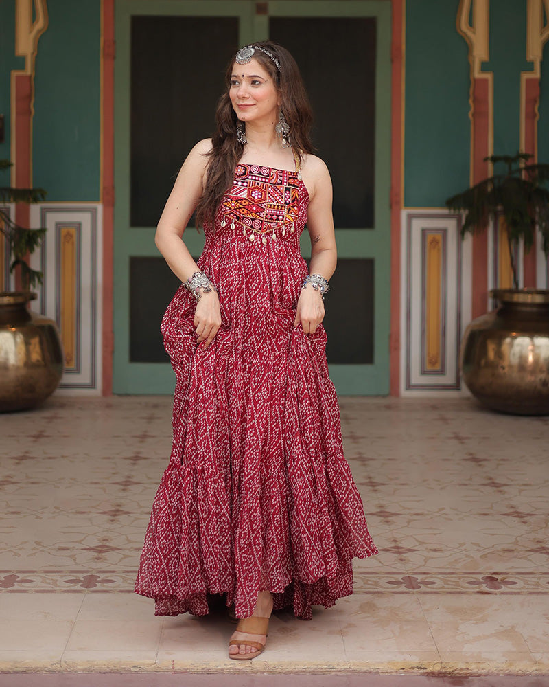 Maroon Color Georgette Bandhej Print Navratri Gown