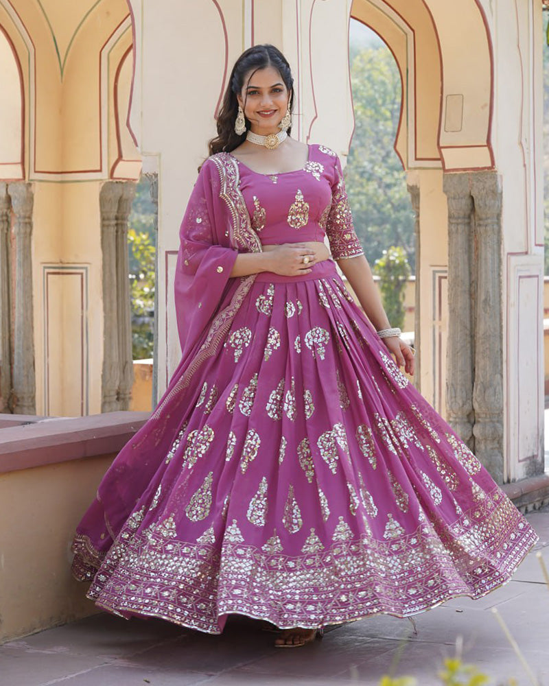 Onion Color Georgette Sequence Embroidery Lehenga Choli