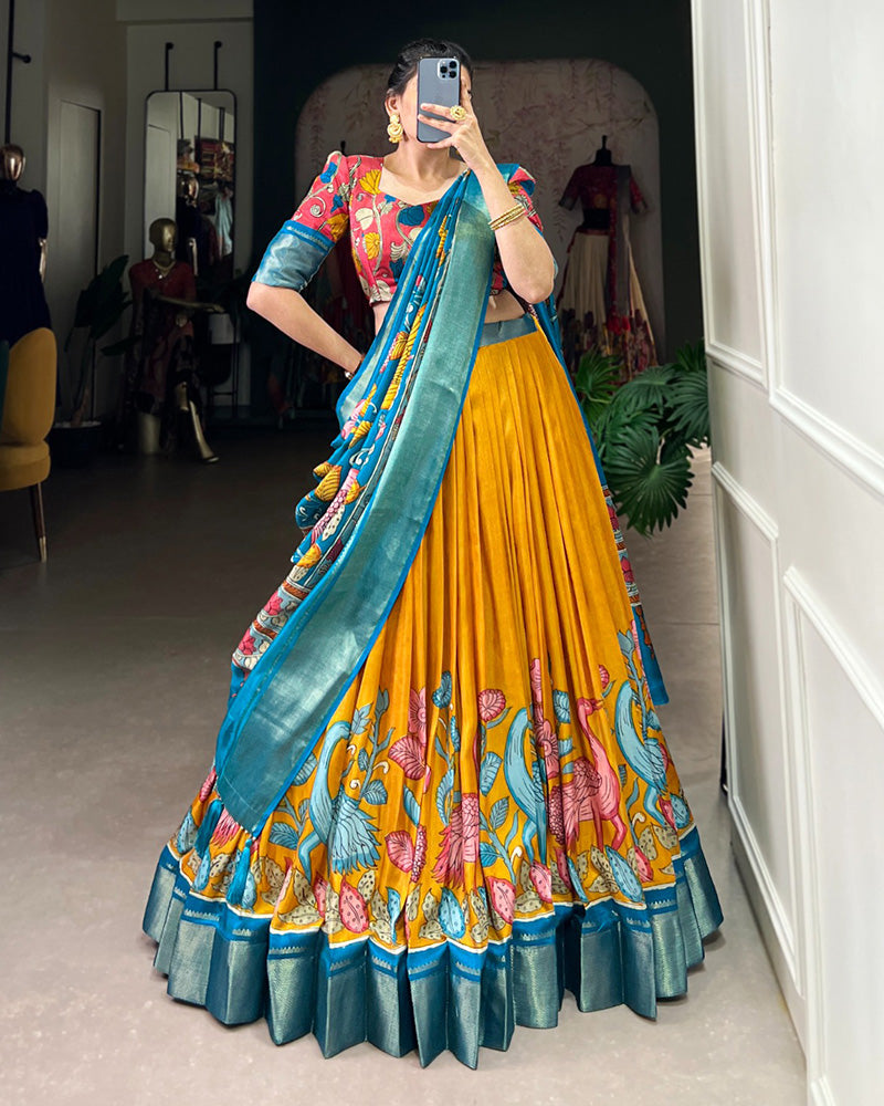 Yellow Color Jacquard Dola Silk Printed Lehenga Choli