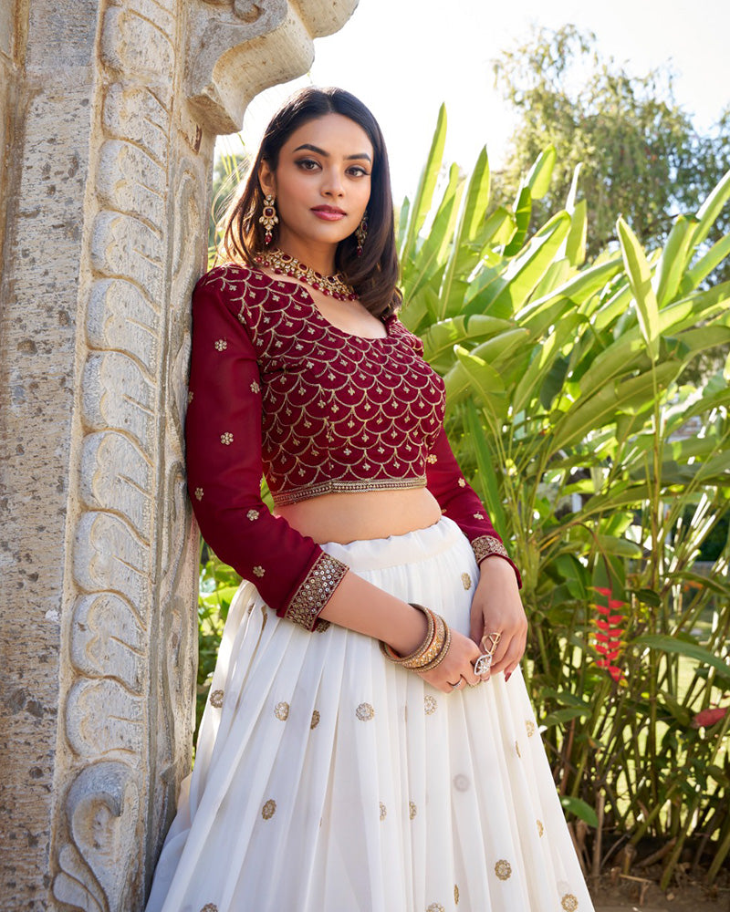 White Color Georgette Sequence Embroidered Lehenga Choli