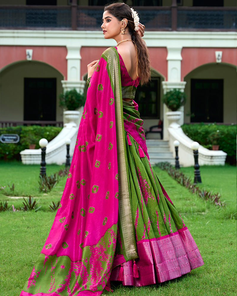 Pink Color Dola Silk Shibori Print Half Saree
