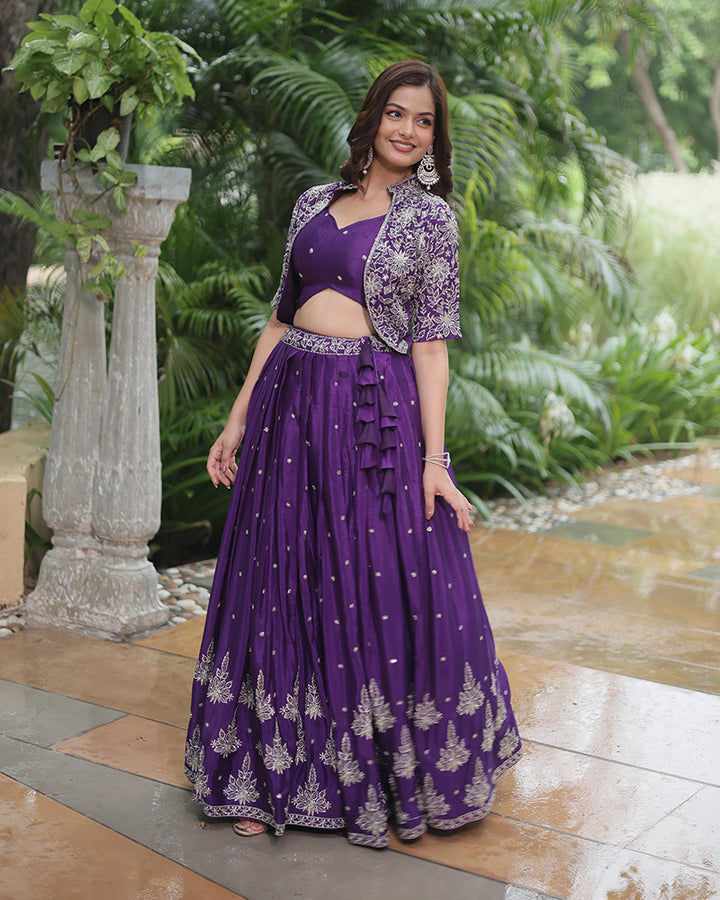 Dark Purple Color Pure Chinnon Lehenga Choli