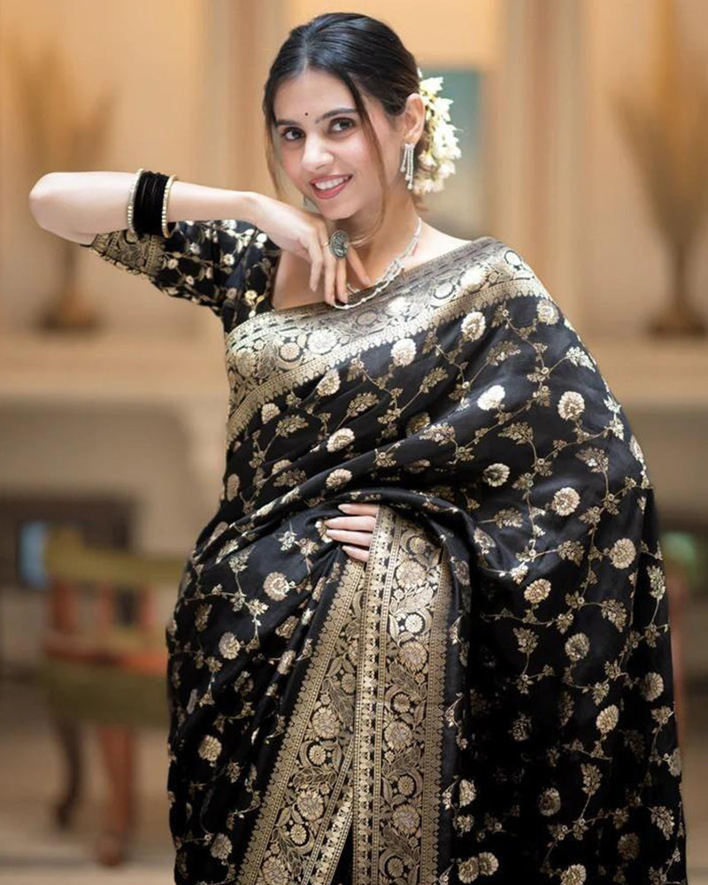 Black Color Banarasi Jacquard With Zari Work Saree