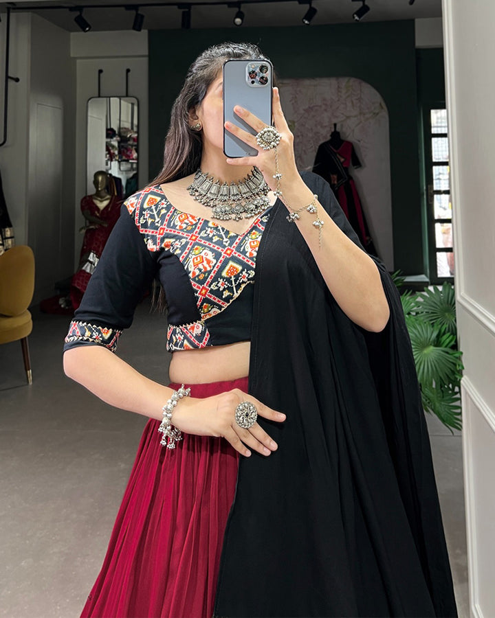 Maroon Color Rayon Full Stitched Navratri Lehenga Choli