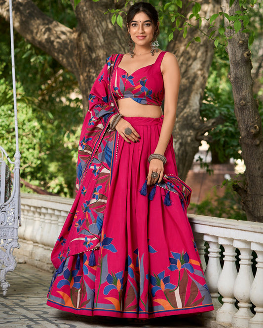 Rani Pink Color Polyester Viscose Chanderi Lehenga Choli