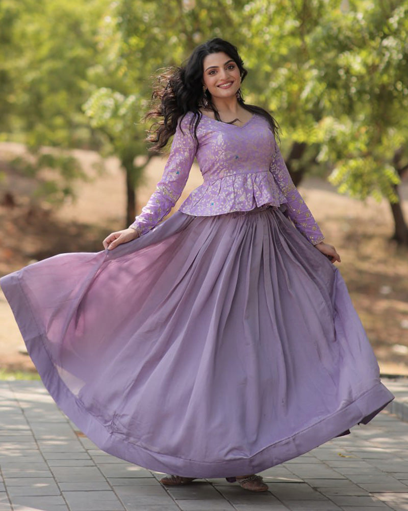 Lavender Color Vichitra Shimmer Crop Top Lehenga Choli