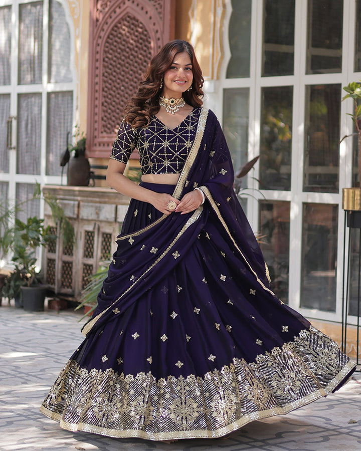 Dark Purple Color Rangoli Silk Embroidered Lehenga Choli