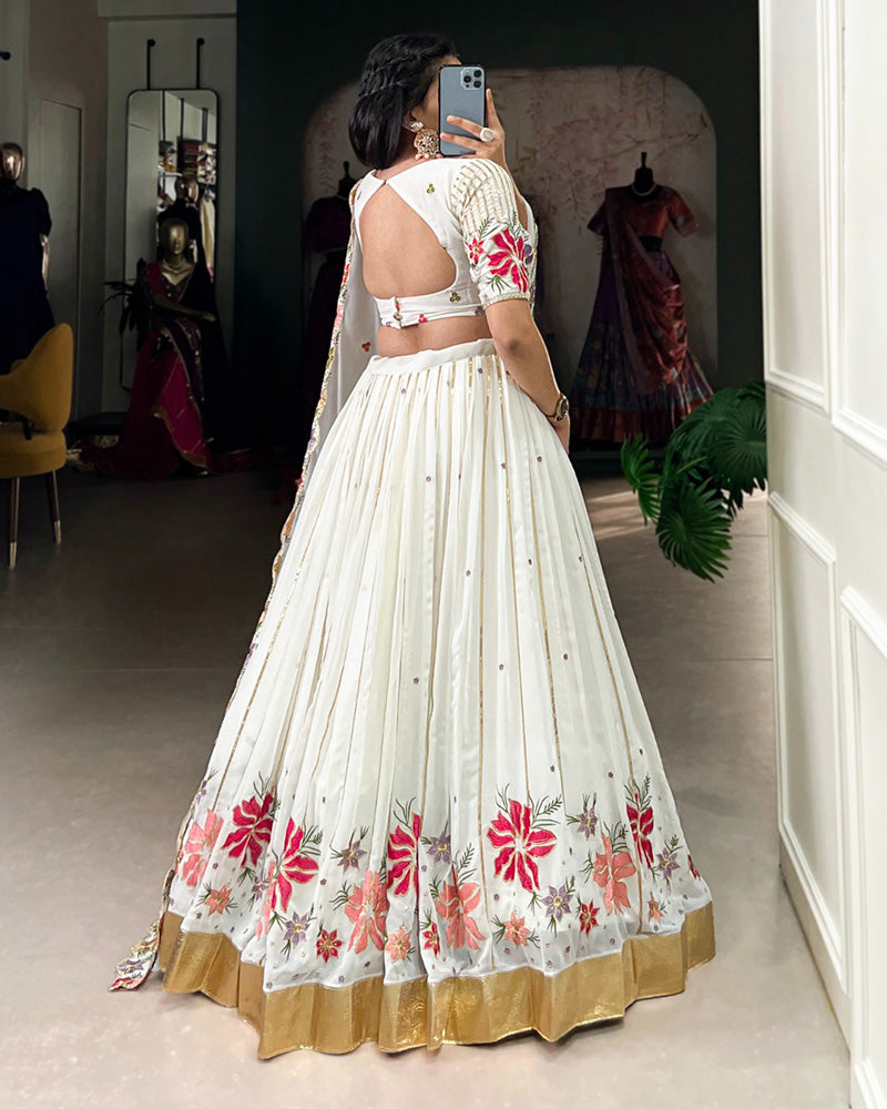 White Color Georgette Thread Embroidered Lehenga Choli