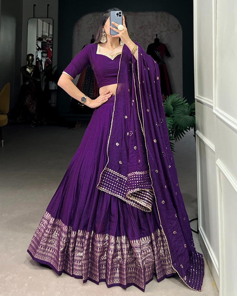 Dark purple Color Pure Chanderi Plain Navratri Lehenga Choli