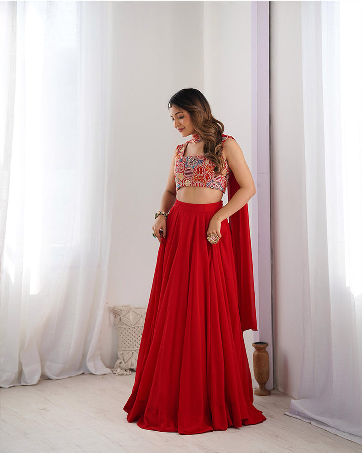 Red Color Pure Soft Georgette Lehenga Choli