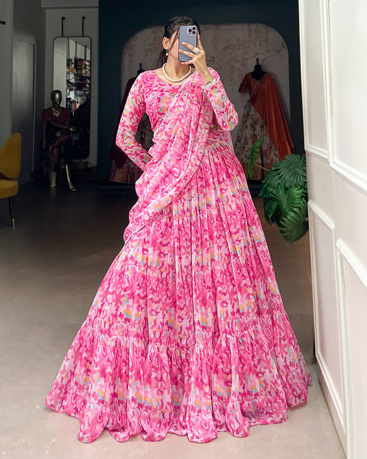 Baby Pink Color Georgette Printed Lehenga Choli