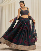 Rama And Pink Color Floral Print Soft Organza Lehenga Choli