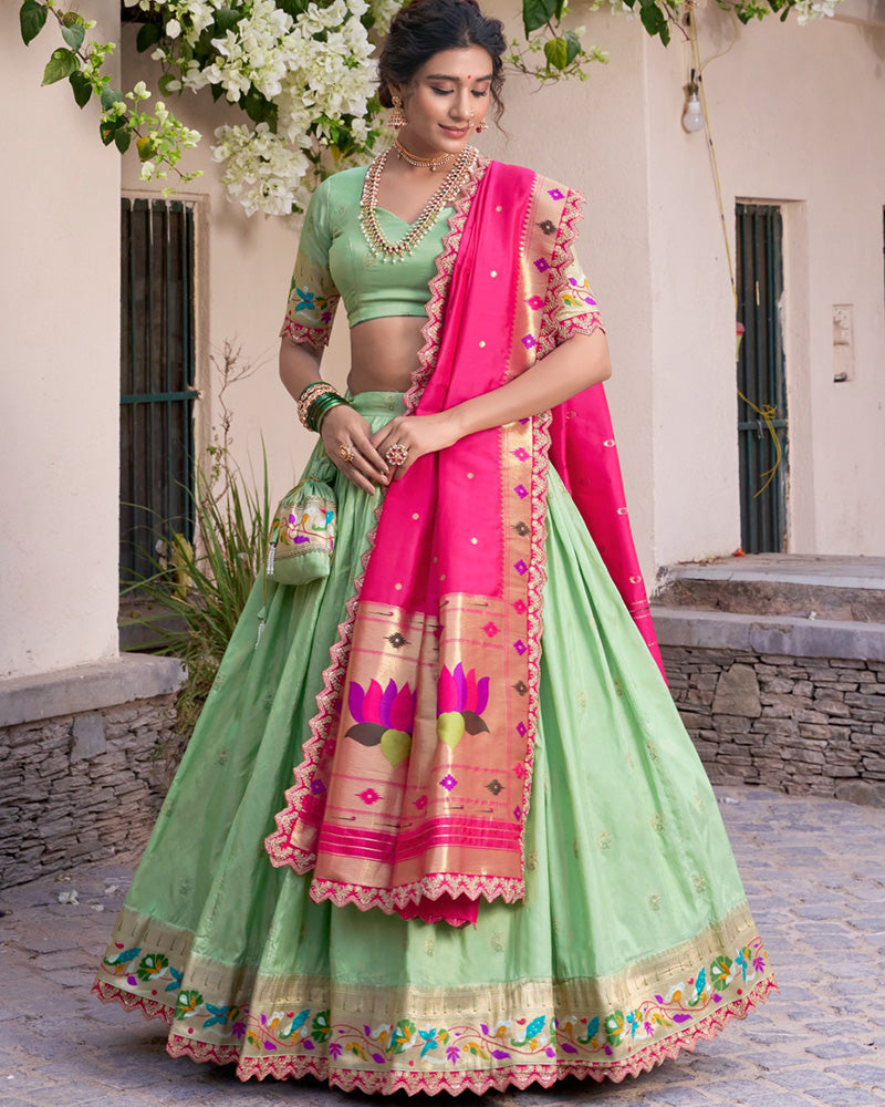 Pista Color Jacquard Silk Half Saree