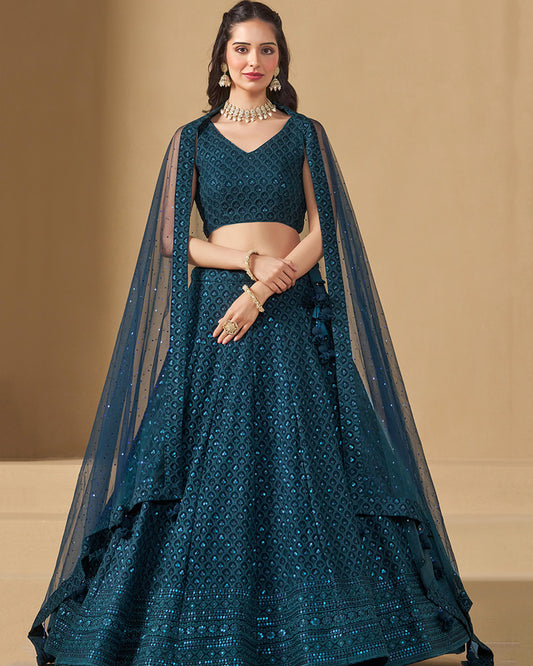 Blue Color Georgette Embroidered Lehenga Choli With Dupatta