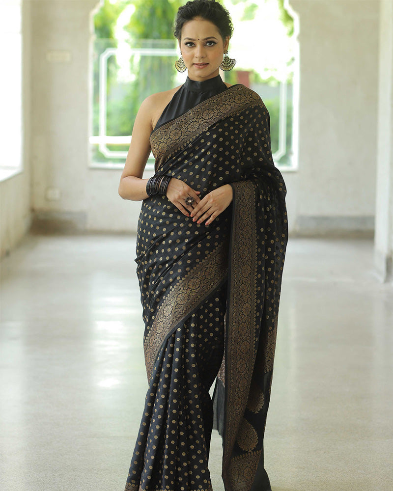 Black Color Banarasi Jacquard Soft Silk Saree