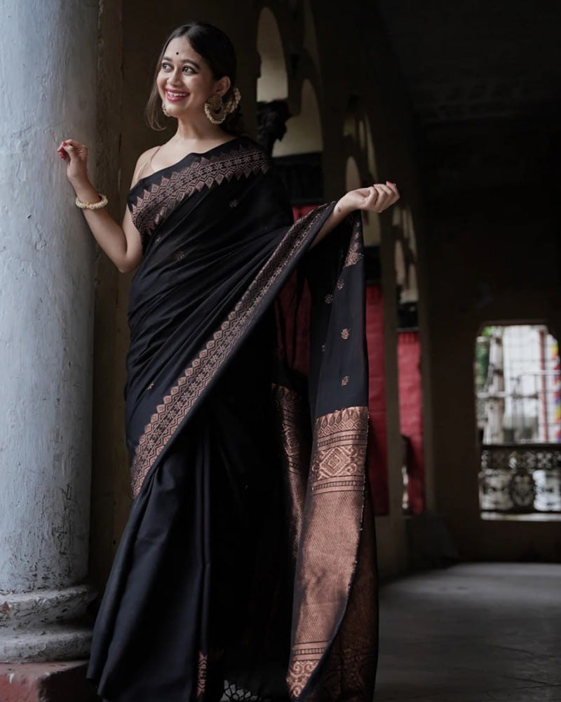 Black Color Banarasi Jacquard Soft Silk Saree