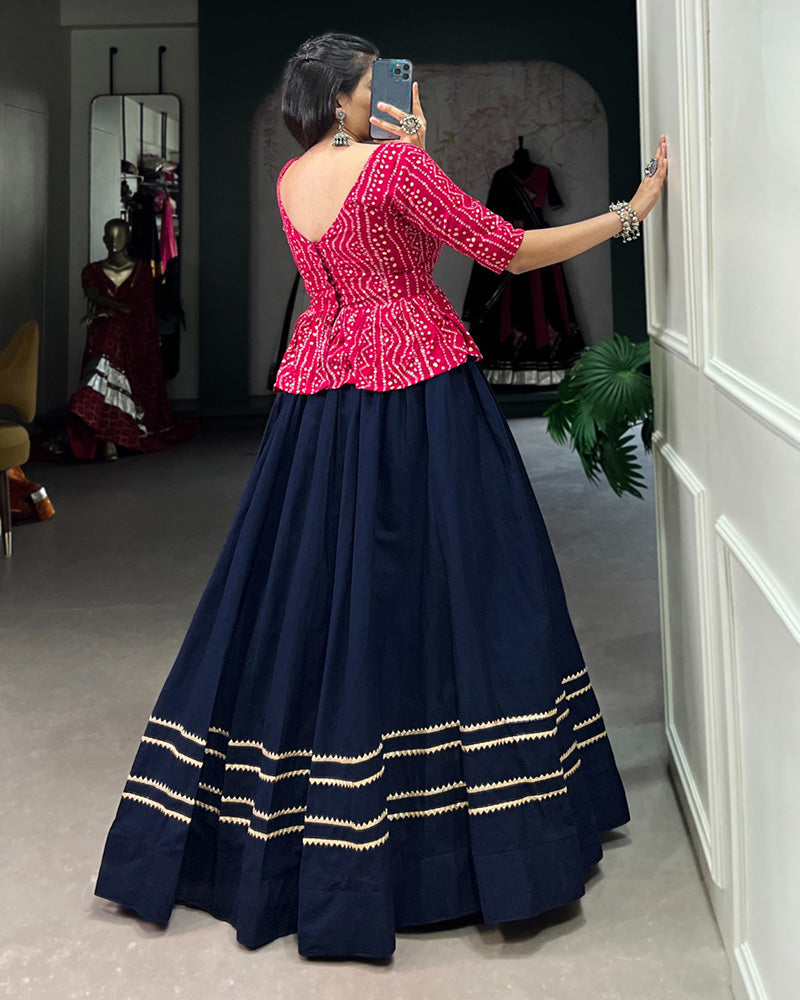 Navy Blue Color Cotton Navratri Lehenga Choli