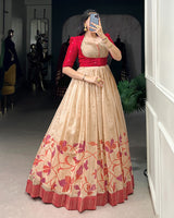 Maroon Color Green Silk Printed Gown With koti