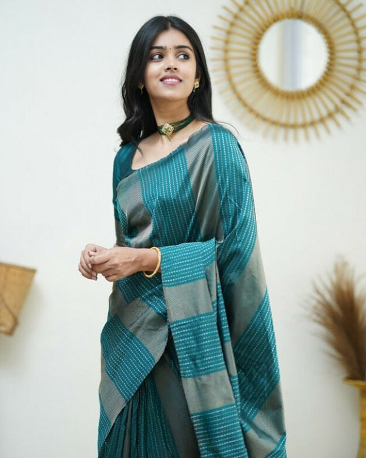 Rama color Banarasi Soft Silk Saree