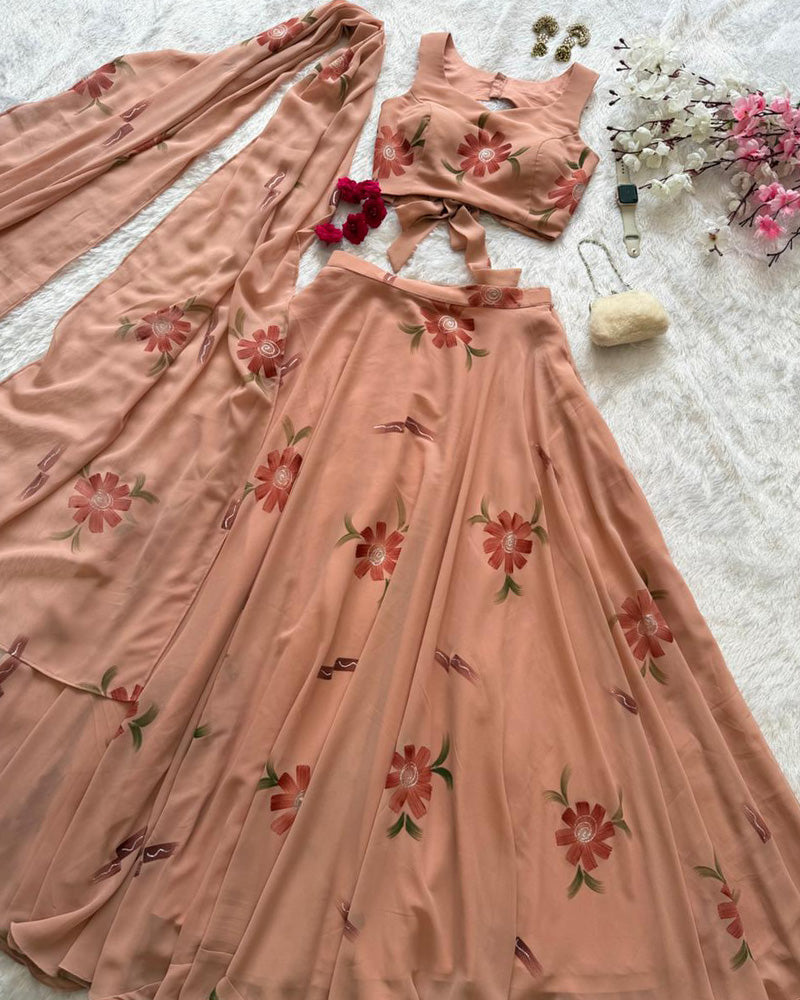 Dusty Rose Color Pure georgette Floral Printed Lehenga Choli