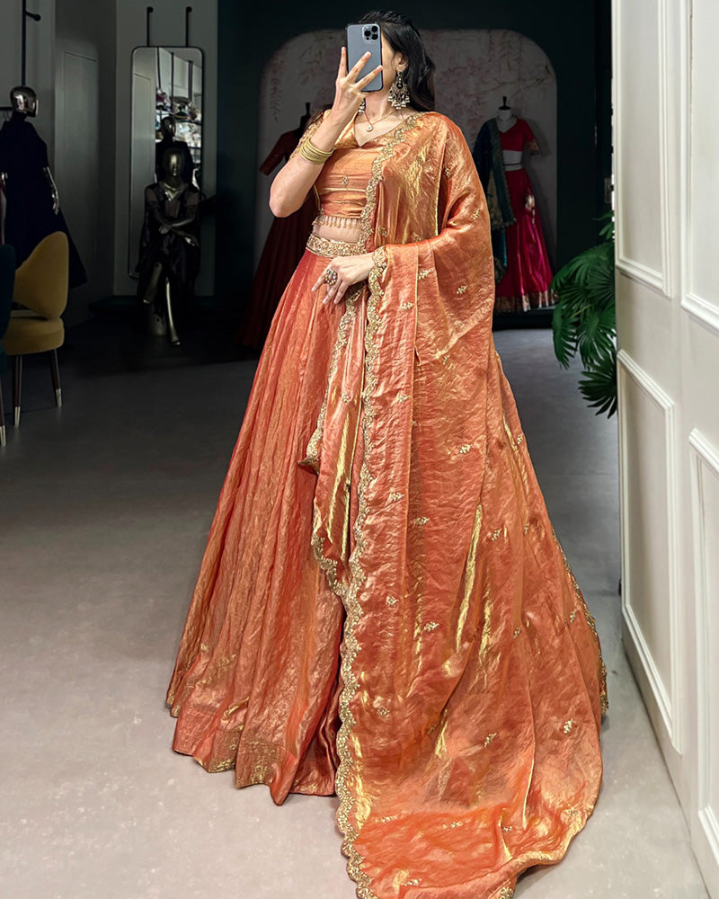 Rust Orange Color Fendi Pastel Lehenga Choli